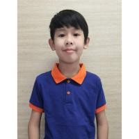 ราคา เสื้อโปโลเด็ก สีน้ำเงิน ปกส้ม เนื้อผ้า“Cotton 100%” (8409838510)