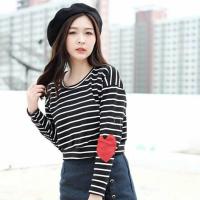 ราคา เสื้อลายทางแขนยาวศอกหัวใจ (ดำ) (794502829)