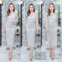 ราคา ป้าย Love Lady เดรสลูกไม้งานปักลายดอกเล็กๆ ทรงเข้ารูป แต่งคอซีทรู แขนยาวพองๆอลังๆ สวยมาก ลุคคุณหนูไฮโซ ใส่ออกงาน งานแต่ง (18944567208)