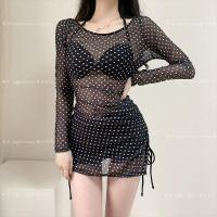 ราคา บิกินี่ชุดว่ายน้ำ บราบิกินี่ บิกินี่ชุดว่ายน้ำผู้หญิง สีดำลายจุด เสื้อแขนยาว สามชิ้น แยกหน้าอกและปกท้อง (52000209695)