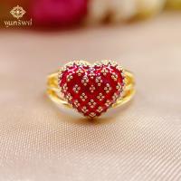 ราคา ส่งฟรี แหวนทองหัวใจฉลุลงยา เครื่องประดับไทย พูนทรัพย์ มีใบรับประกัน RG610200 (23252315576)