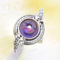 ราคา แหวน บ่วงนาคบาศ มณีสีม่วง CZ ตาทับทิม-มรกต แหวน เงินแท้ รมดำ YTG-9843 YTGEMS (24142750797)