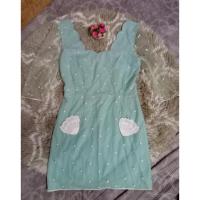 ราคา เดรสสีเขียวมิ้นแขนมุ้งซีทรู (20529798304)