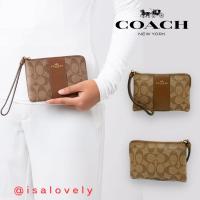 ราคา Isa Lovely Shop COACH F58035 CORNER ZIP WRISTLET IN SIGNATURE CANVAS IM/KHAKI SADDLE2 (24313595871)