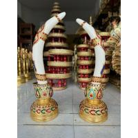 ราคา งาช้าง 1 คู่ งาช้างไม้แกะสลัก สูง 52 cm. งาช้างเทียมบนฐาน ทำจากไม้จามจุรี ปิดทองเปลว Wooden Carved Ivory (26959058415)