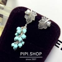 ราคา PIPISHOP ธรรมชาติหูเป่ยแร่เทอร์ควอยซ์พวงองุ่น s925 สีเงินย้อนยุคต่างหูมุกใบไม้ที่ไม่ก่อให้เกิดอาการแพ้ (9747526866)