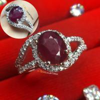ราคา แหวนทับทิม สีเลือดนก ล้อมเพชร แหวนเงินแท้ ชุบทองคำขาว พลอยทับทิมแท้ เพชรSwiss YTG-11228 (10914983565)