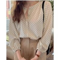 ราคา เสื้อเชิ้ต แขนยาว ผ้าชีฟอง ลายจุด สีขาว ไซส์2XL (22141229842)