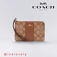 ราคา Isa Lovely Shop COACH F58035 CORNER ZIP WRISTLET IN C SIGNATURE CANVAS Color: IM/KHAKI/SADDLE 2 (25476967551)