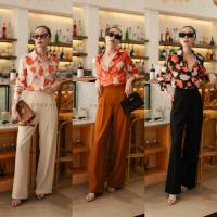 ราคา พร้อมส่ง ชุดเข้าเซท เสื้อเชิ้ตแขนยาวลายดอก + กางเกงขายาวทรงกระบอกผู้หญิง งานป้ายvshop (23149933499)