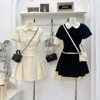 ราคา BETSY- BLUE CREAM BEIGE DRESS WITH LOTUS COLLAR WITH LCD WAIST BOW (42118541764)