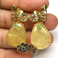 ราคา ต่างหูพลอยแท้ ไหมทอง เกรดสวย 18 x 23 mm. และ อเมทิสต์ ไพลิน โกเมนเขียว เงินแท้ 925 ชุบทอง18k (40907288430)