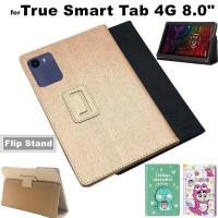 ราคา for True Smart Tab 4G Tablet Case 8.0 Inch Silk Pattern Cover Flip Foldable Stand Full Body Protective Case (23664277529)