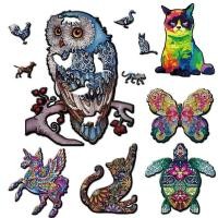 ราคา 6 Styles DIY Animal Wooden Puzzle Jigsaw Puzzle Owl Lion Wolf Wooden Puzzle Blocks Intelligence Puz (24479563654)