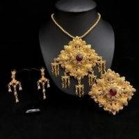 ราคา Vintage Jewelry เครื่องประดับผู้หญิงชุดไทย สีทองพลอยแดงสวยๆ สร้อย ต่างหู หัวเข็มขัด (43964524369)