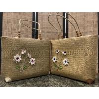 ราคา กระเป๋าสานกระจูด ใบใหญ่ ปักลายดอกไม้ (11473591471)