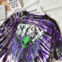 ราคา เสื้อผ้ามัดย้อมแขนสั้น ทรงoversize สกรีนลายเอเลี่ยน 4289 (1900362799)