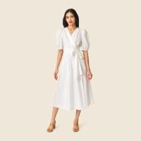 ราคา Cotton Puff Sleeve Wrap Dress - White (49800244269)