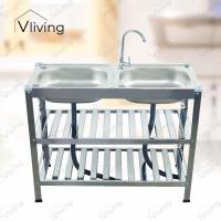 ราคา Vliving ซิ้งค์ล้างจาน อ่างล้างจาน สแตนเลส A 2หลุม 3ชั้น โครงสแตนเลสขาเงา (24918946969)