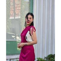 ราคา ชุดตัวอย่าง เดรสไหล่เฉียง ผ้าซาตินสีชมพู ใส่ออกงานได้มีซับใน (25212269645)