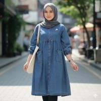 ราคา MAHIRA Tunic Jeans Dress Premium Full Jeans Material วัสดุหนา Not Stiff Tunic Dress Size L LD 110 (47851094678)