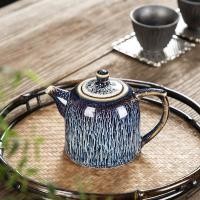 ราคา ที่กรองชา ชุดชงชา กาน้ําชา Tianmu เคลือบเสือผิวสีฟ้าในครัวเรือน Kung Fu ชุดชาเตาเผาเปลี่ยนหม้อจับหม้อ Handmade Retro กาน้ําชา Tiger Skin Blue (28593136510)