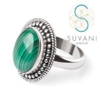 ราคา SUVANI เงินแท้ 92.5% แหวนหินมาลาไคท์ Malachite ทรงวงรี เครื่องประดับเงินแท้ Size 6 – 9 (13870536607)