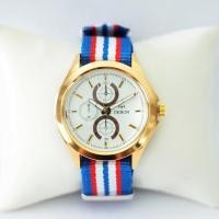 ราคา Debor นาฬิกาข้อมือผู้ชายหน้าปัดขาวขอบทอง สายผ้านาโต้-2 (17281275909)