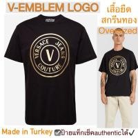 ราคา เสื้อยืด VERSACE JEANS COUTURE สีดำ สกรีนโลโก้ทอง ของแท้ oversized t-shirt เวอรซาเช่ men เสื้อผู้ชาย (27558622579)