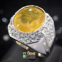 ราคา แหวนบุษราคัม แหวนล้อมเพชร แหวนเงินแท้ 92.5% ชุบทองคำขาว ประดับ พลอยบุษราคัมแท้ ตกแต่ง เพชรSwiss YTG (29323419561)