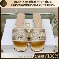 ราคา ใหม่ มีใบเสร็จ อุปกรณ์เสริมที่สมบูรณ์ DIOR รองเท้าส้นสูงเปิดส้น Dway รุ่น Dior Or ของแท้ 100 (27341402863)