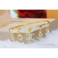 ราคา กำไลข้อมือปล้องไผ่ทองฝังเพชร CZ แท้ ชุบทอง 5 ไมครอน (2614537518)