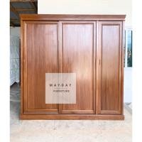 ราคา (ส่งฟรี + ติดตั้งฟรี+ กระจกส่องตัว)ตู้เสื้อผ้าไม้สักทอง บานเปิด + บานสไลด์ (26110033178)