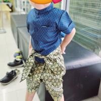 ราคา [มือสอง] ชุดไทยเด็กผู้ชายแขนสั้น สีฟ้าทอง ครบเชต ใหม่มาก ใส่แค่1ครั้ง (20795703134)