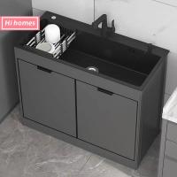 ราคา ชุดตู้ครัวสแตนเลสสีดำ อ่างล้างจานคู่ และตู้เก็บชาม (26843535133)