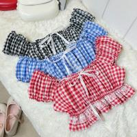 ราคา เสื้อครอป แขนตุ๊กตา ลายสก็อต แต่งโบว์หน้า (24137960935)