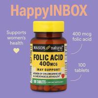 ราคา Mason Natural Folic Acid 400 mcg – Supports Heart & Prenatal Health (100 Tablets) (56350744741)