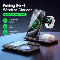 ราคา ToKerNew 30W LED Fast Wireless Charger Stand 3 ใน 1 สถานีชาร์จแบบพับได้สําหรับ IPhone 15 14 13 12 11 นาฬิกา 9 8 7 6 5 Airpods Pro (42368562040)