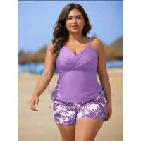 ราคา ชุดว่ายน้ำสาวอวบ ชุดว่ายน้ำสาวอ้วน เซต 2 ชิ้น อก 44-50 สีม่วง 4XL (27940456314)
