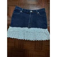 ราคา กระโปรงยีนส์ ยืดผ้าดีมาก แต่งชายลูกไม้ ยาว 13" สะโพก34" เอว28" (18141592559)