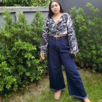 ราคา กางเกงยีนส์สาวอวบ กางเกงยีนส์ขายาวเอวสูง ขาบาน (5451306583)