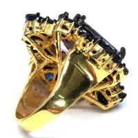 ราคา แหวนพลอยแท้ธรรมชาติ อเมทิสต์ สีชมพู 16 x 16 mm. ล้อม ไพลินน้ำเงิน เงินแท้ 925 ชุบ black gold และ ทอ (26872908094)