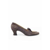 ราคา รองเท้าส้นสูงสไตล์วินเทจ Yves Saint Laurent หนังกลับสีน้ำตาลเข้ม size 36 มือสอง (41465722822)