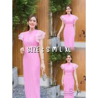 ราคา พร้อมส่ง เดรสลูกไม้ปักสีชมพูละมุนๆ แขนระบายชั้นๆ งานสวยมาก ใส่ออกงาน คาเฟ่ ป้าย Si-am (25401201428)