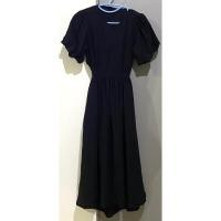 ราคา เดรสยาวแขนสั้นบอลลูนสีดำ ผ้าลินินเว้าหลังผูกโบว์ เอวสม็อค อก 34 เอว 24-34 สะโพกฟรี ยาว 46 นิ้ว (20682846676)