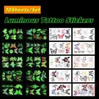 ราคา 10แผ่น/ชุด ❤ สติ๊กเกอร์รอยสักเรืองแสงชั่วคราวผีเสื้อ ❤ รอยสักกันน้ําสําหรับแขนเซ็กซี่กระดูกไหปลาร้าร่างกายศิลปะมือเท้า (29270913900)