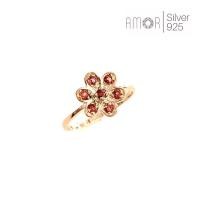 ราคา แหวนเงินแท้ 925 ดอกไม้ฝังพลอยโกเมน (Garnet) พร้อมส่งไซส์ 54 (13773653423)