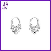 ราคา 925เงินหรูหราสั้นรอบลูกปัดพู่ต่างหูผู้หญิง RXW607 (41466156720)