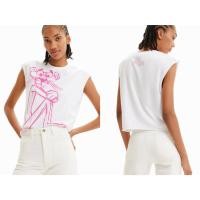 ราคา Pink Panther sleeveless T-shirt เสื้อยืด แขนกุด พิมพ์ลายพิ้งค์แพนเตอร์ สีขาว (7600086200)