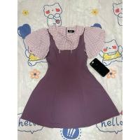 ราคา มือ2เดรสทูโทนเอี๊ยม ม่วง-ตารางชมพูแขนบอลลูน(งานป้ายApstyfe) (21384688826)